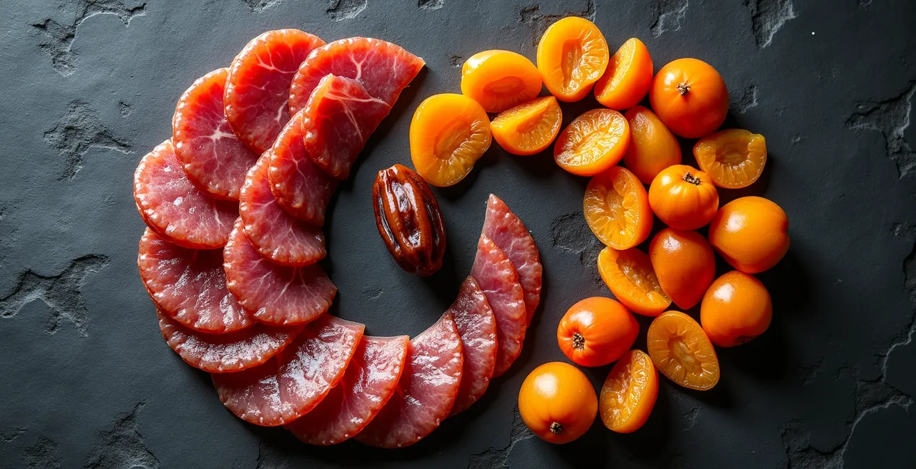 Composition équilibrée de viande séchée et fruits secs riches en potassium