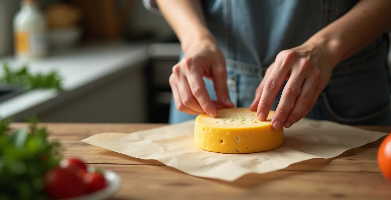 Fromages conservés dans des conditions optimales avec papier crémier et environnement humide