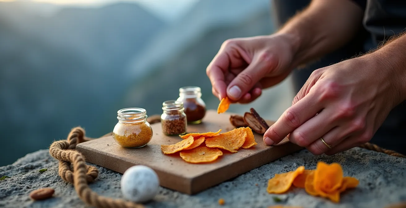 Assortiment d'aliments déshydratés et exhausteurs de goût pour la montagne