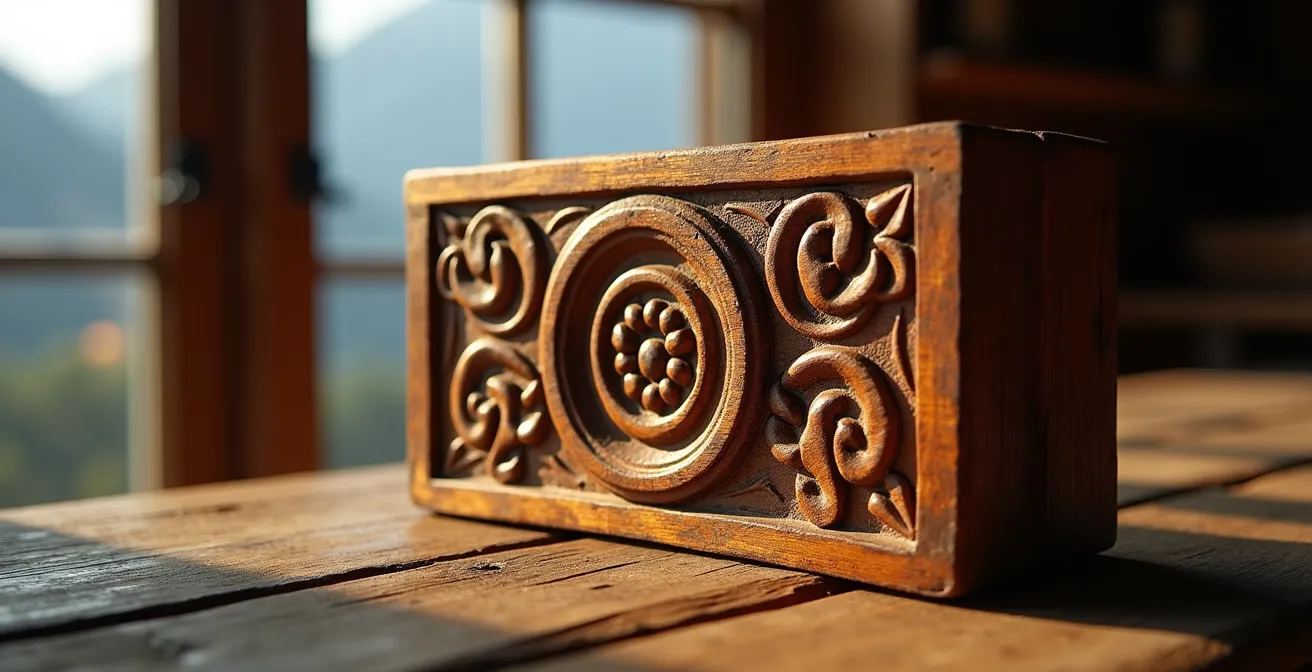 Moule à beurre ancien en bois sculpté avec motif de rosace traditionnelle