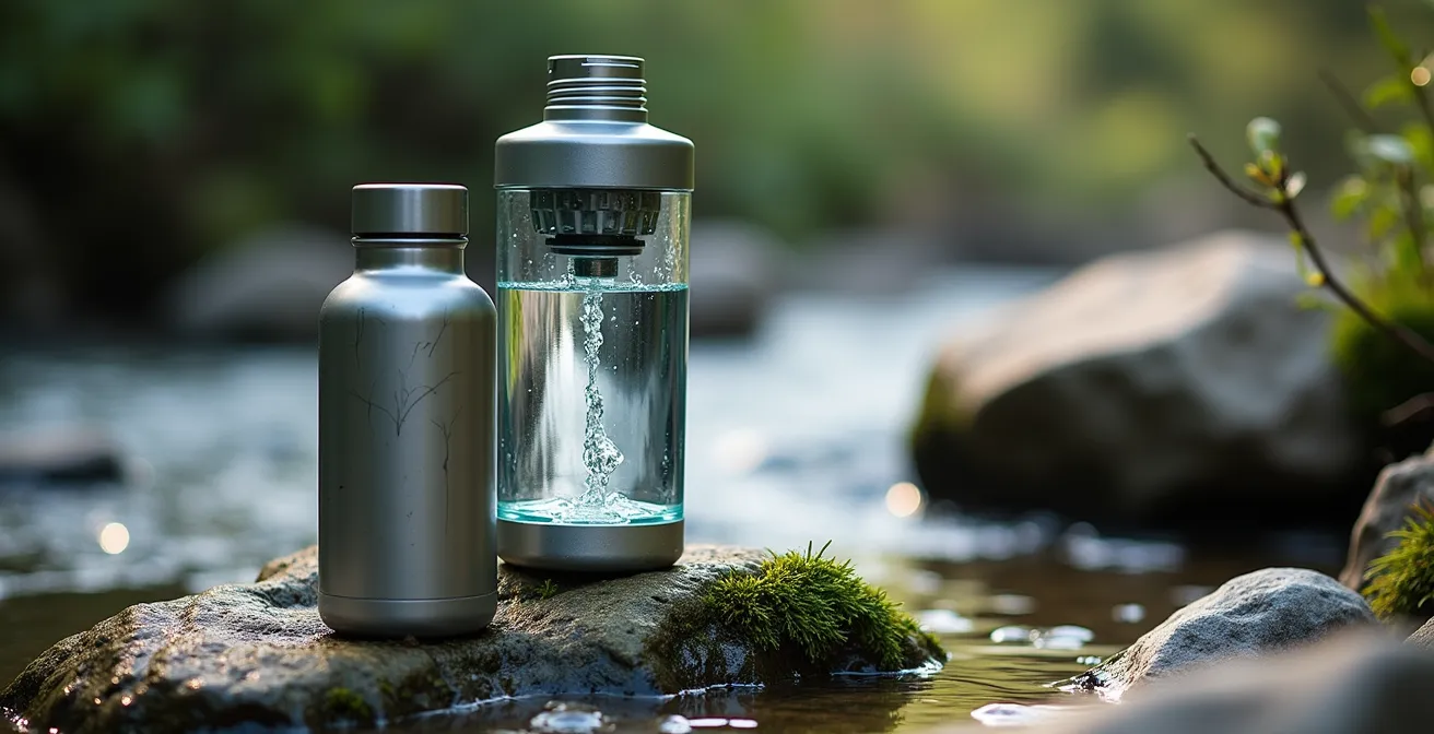 Système de double gourde avec filtre à eau portable en montagne