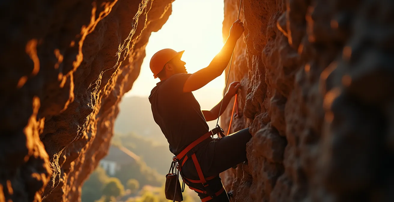 Représentation métaphorique du conflit entre système nerveux et digestion pendant l'escalade