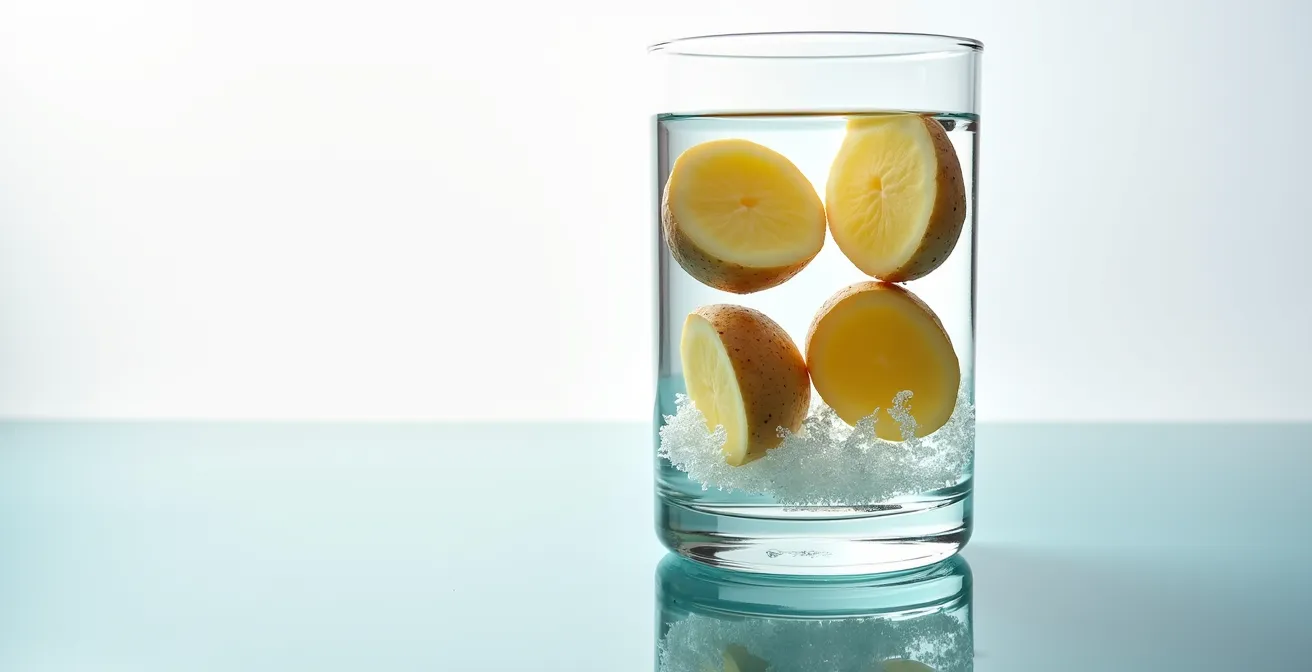 Test de densité des pommes de terre dans l’eau salée pour sélection culinaire